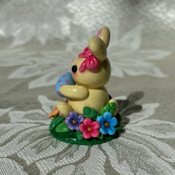 Handmade Easter Bunny Polymer Clay Figurine Sculpture Spring Rabbit Decor - Picture 3 of 11